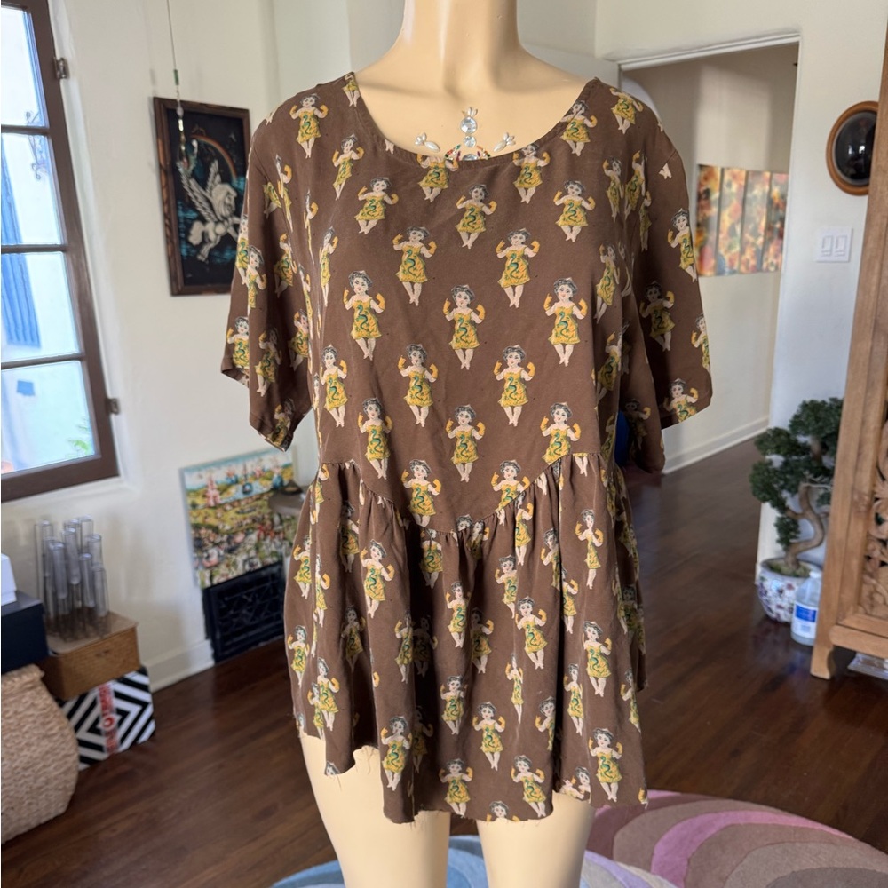 Vintage Very Unique Graphic Printed Brown Mini Dress